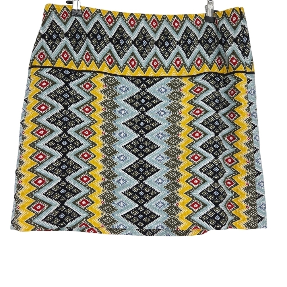 Ann Taylor LOFT Straight Mini Skirt Multicolor Tribal Print Side Zip 14